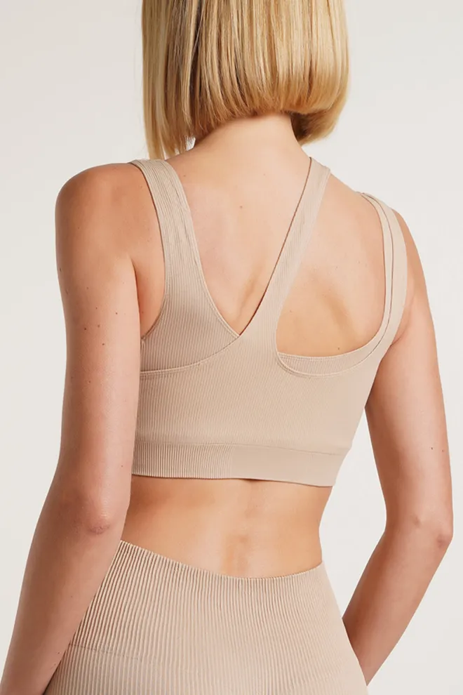 Топ с асимметричными бретелями IND TOP RIB GIULIA x Lichi by Lichi (nude), бежевый