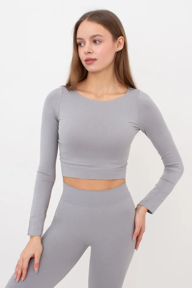 Топ укорочений з довгим рукавом CROP TOP Giulia (griffin), сірий