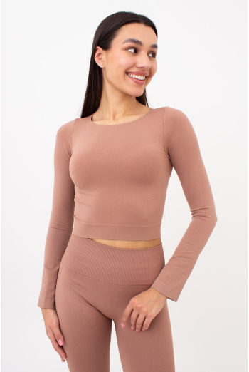 Топ укорочений з довгим рукавом CROP TOP Giulia (mokko), коричневий