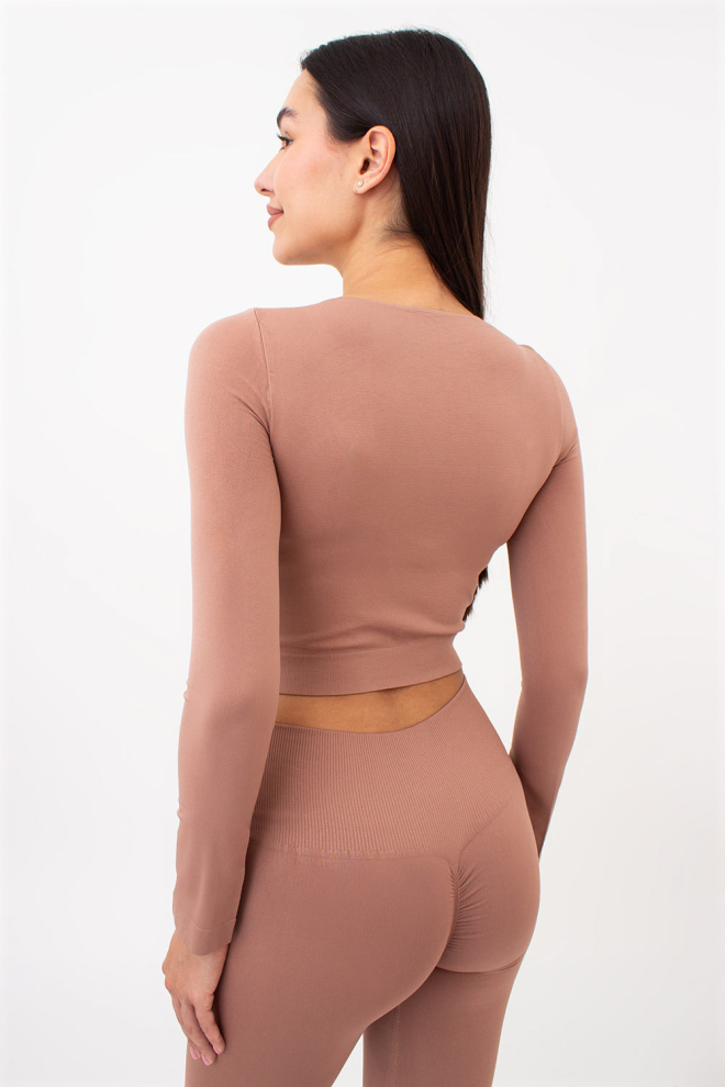 Топ укороченный с длинным рукавом CROP TOP Giulia (mokko), коричневый