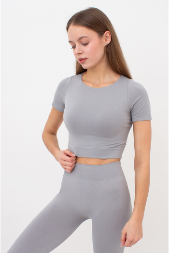 Топ з коротким рукавом та круглим вирізом CROP T-SHIRT Giulia (griffin), сірий Топ з коротким рукавом та круглим вирізом CROP T-SHIRT Giulia (griffin), сірий