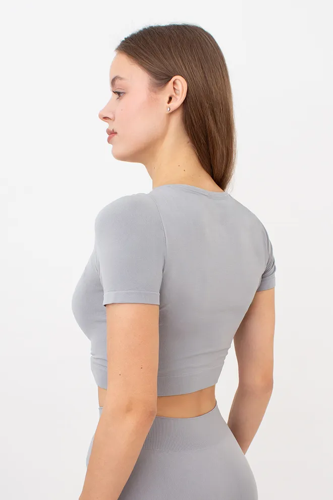 Топ з коротким рукавом та круглим вирізом CROP T-SHIRT Giulia (griffin), сірий