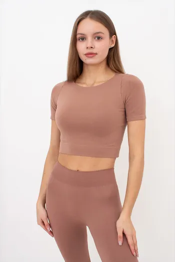 Топ с коротким рукавом и круглым вырезом CROP T-SHIRT Giulia (mokko), коричневый