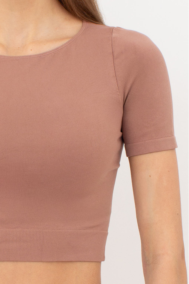 Топ с коротким рукавом и круглым вырезом CROP T-SHIRT Giulia (mokko), коричневый