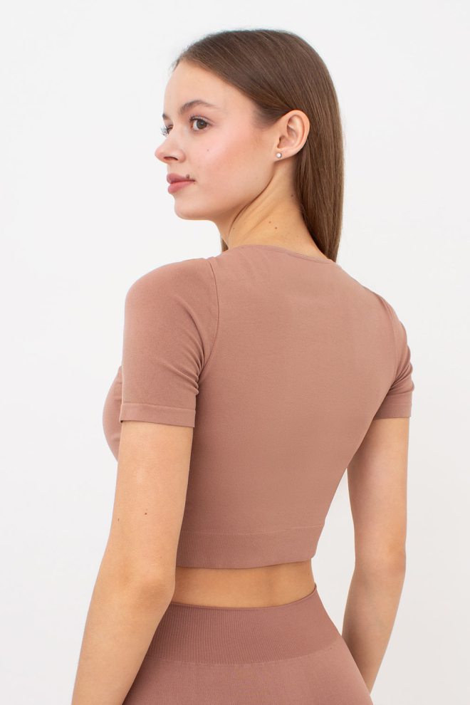 Топ с коротким рукавом и круглым вырезом CROP T-SHIRT Giulia (mokko), коричневый