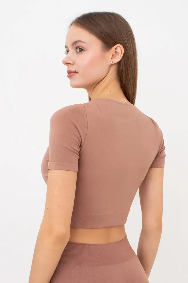 Топ з коротким рукавом та круглим вирізом CROP T-SHIRT Giulia (mokko), коричневий