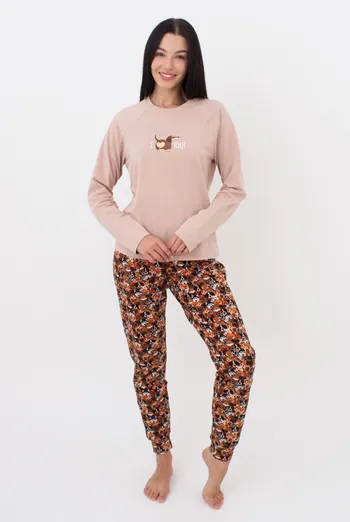 Жіноча піжама зі штанами на манжетах FUNKY DOGS 5339/010 Giulia (creamy beige/dog), бежевий Жіноча піжама зі штанами на манжетах FUNKY DOGS 5339/010 Giulia (creamy beige/dog), бежевий