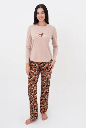 Женская пижама со штанами и кофтой с круглыми краями FUNKY DOGS 5340/010 Giulia (creamy beige/dog), бежевый