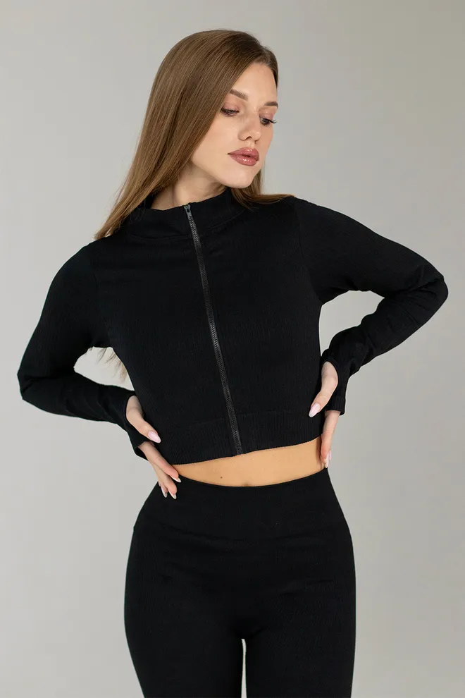 Кроп-кофта на блискавці FLEX CROP «Zip-Up Active» Flexit (black), чорний