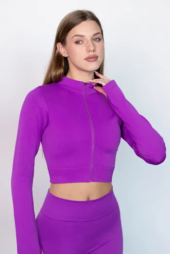 Кроп-кофта на молнии FLEX CROP «Zip-Up Active» Flexit (dark purple), фиолетовый