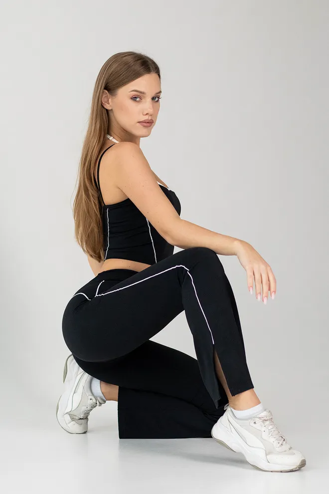 Легінси з окантовкою FLEX FLARED PANTS «Retro Stripe» Flexit (black), чорний