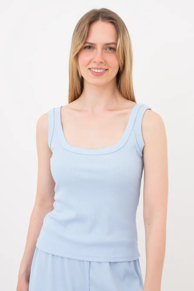 Жіноча майка з квадратним вирізом в рубчик RIB 3815/010 Giulia (light blue), блакитний