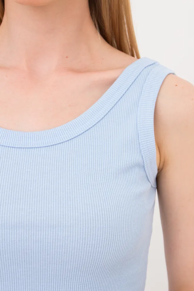 Жіночій бавовняний топ з відкритою спиною в рубчик RIB 4107/010 Giulia light blue (блакитний)