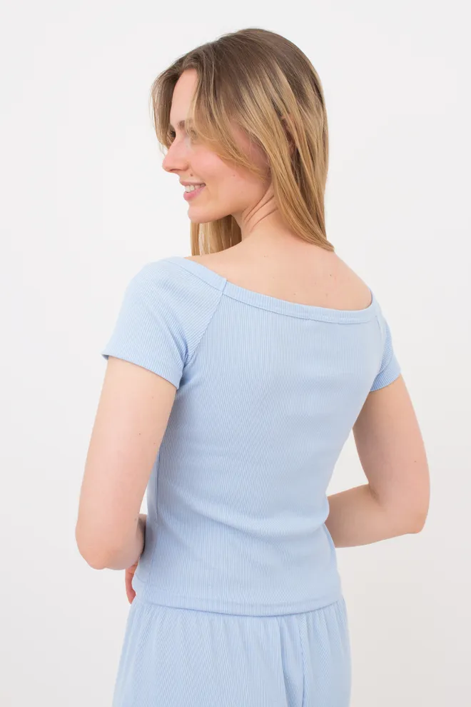 Футболка з вирізом лодочка в рубчик RIB 4812/010 light blue (блакитний)