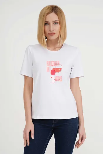 Футболка женская с надписью "Partner in wine" T-SHIRT WOMEN UNIQUE PRINT 4802/010 (white W00013), белый
