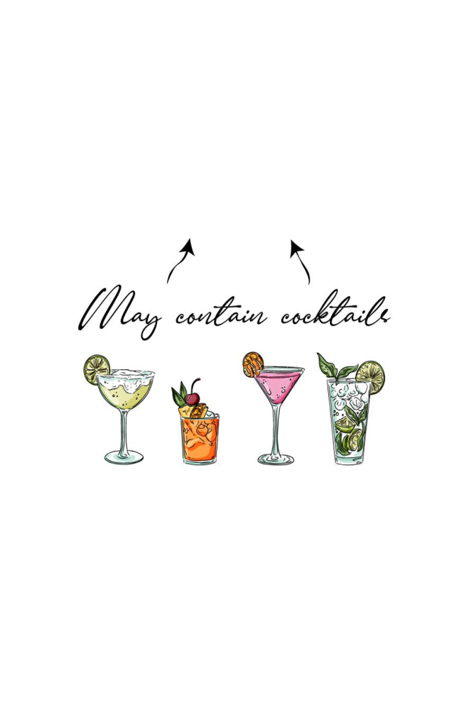 Футболка жіноча з написом  "May contain coctails" T-SHIRT WOMEN UNIQUE PRINT 4802/010 (white W00050), білий