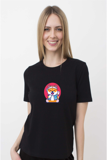 Футболка жіноча з малюнком "fox" T-SHIRT WOMEN UNIQUE PRINT 4802/010 (black W00056), чорний