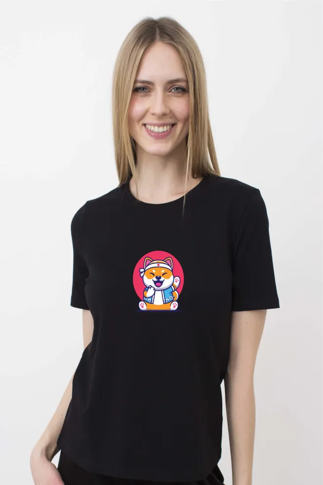 Футболка женская с рисунком "fox" T-SHIRT WOMEN UNIQUE PRINT 4802/010 (black W00056), черный