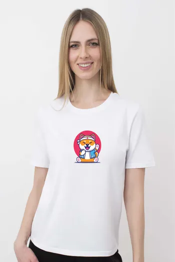 Футболка женская с рисунком "fox" T-SHIRT WOMEN UNIQUE PRINT 4802/010 white W00056, белый