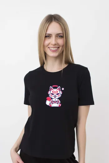 Футболка женская с рисунком (CAT) T-SHIRT WOMEN UNIQUE PRINT 4802/010 (black W00057), черный Футболка женская с рисунком (CAT) T-SHIRT WOMEN UNIQUE PRINT 4802/010 (black W00057), черный