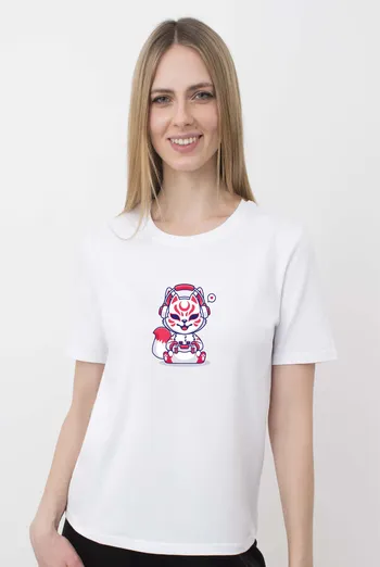 Футболка женская с рисунком (CAT) T-SHIRT WOMEN UNIQUE PRINT 4802/010 (white W00057), белый Футболка женская с рисунком (CAT) T-SHIRT WOMEN UNIQUE PRINT 4802/010 (white W00057), белый