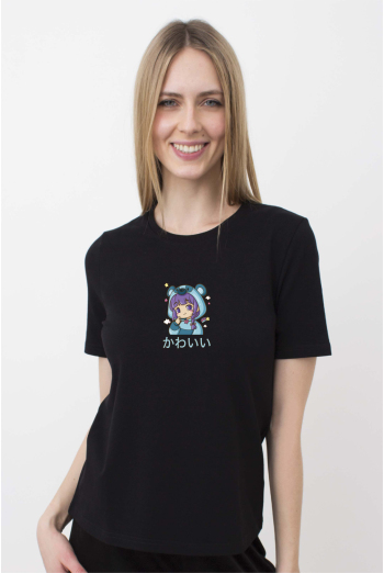 Футболка жіноча з малюнком "Аниме" T-SHIRT WOMEN UNIQUE PRINT 4802/010 (black W00059), чорний