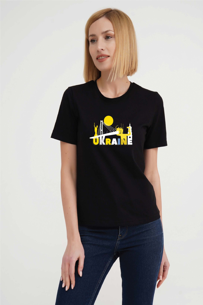 Футболка жіноча з написом "Ukraine" T-SHIRT WOMEN UNIQUE PRINT 4802/010 (black W00016), чорний
