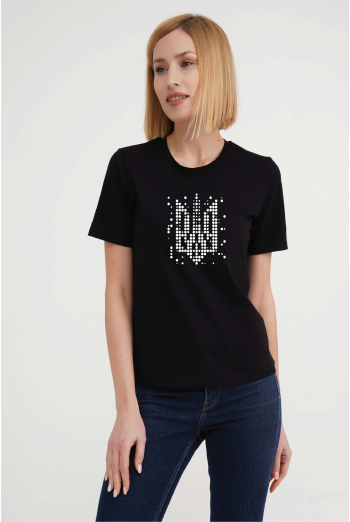 Футболка жіноча з малюнком "Тризуб" T-SHIRT WOMEN UNIQUE PRINT 4802/010 (black W00019), чорний