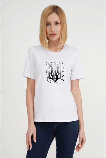 Футболка жіноча з малюнком "Тризуб" T-SHIRT WOMEN UNIQUE PRINT 4802/010 (white W00019), білий Футболка жіноча з малюнком "Тризуб" T-SHIRT WOMEN UNIQUE PRINT 4802/010 (white W00019), білий