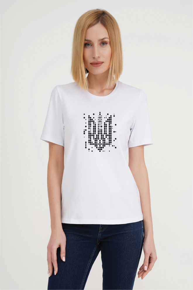 Футболка жіноча з малюнком "Тризуб" T-SHIRT WOMEN UNIQUE PRINT 4802/010 (white W00019), білий