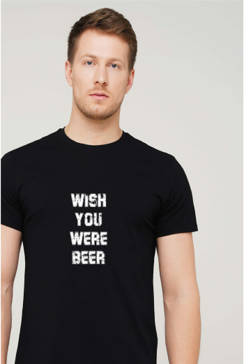Футболка з написом "Wish you were beer" T-SHIRT MEN UNIQUE PRINT 4601/010 black M00042, чорний Футболка з написом "Wish you were beer" T-SHIRT MEN UNIQUE PRINT 4601/010 black M00042, чорний