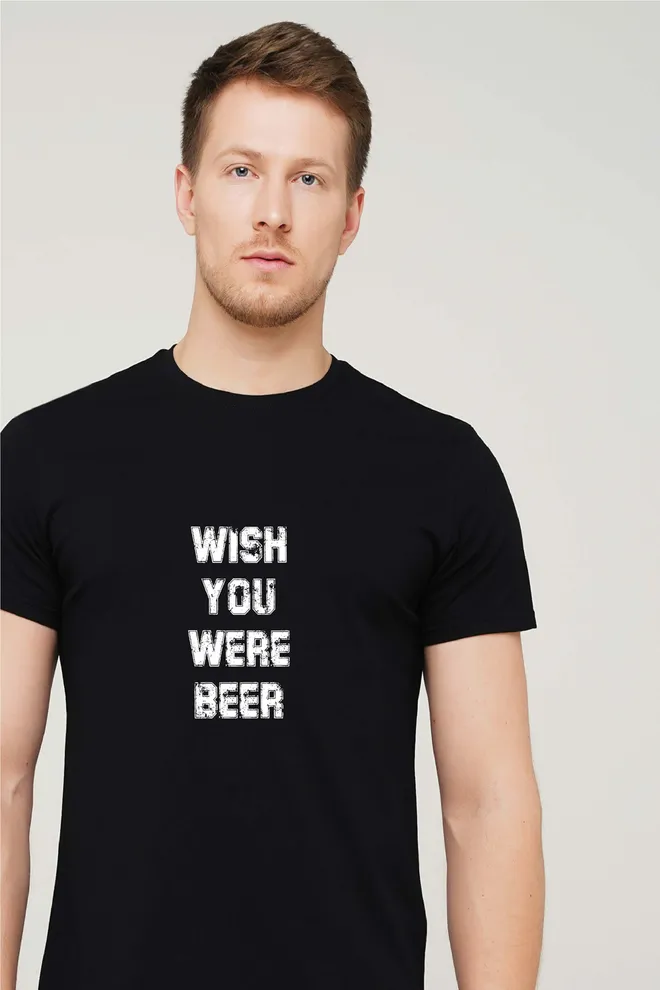 Футболка с надписью "Wish you were beer" T-SHIRT MEN UNIQUE PRINT 4601/010 black M00042, черный