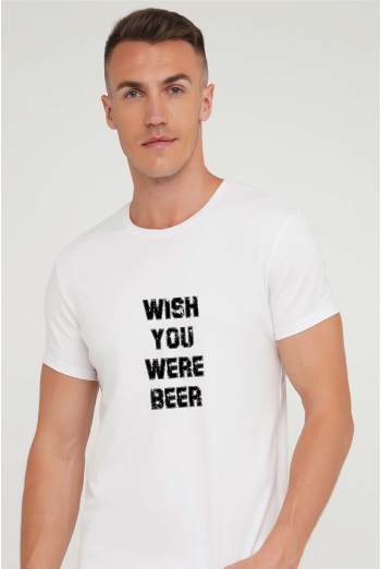 Футболка з принтом "Wish you were beer" T-SHIRT MEN UNIQUE PRINT 4601/010 white M00042, білий Футболка з принтом "Wish you were beer" T-SHIRT MEN UNIQUE PRINT 4601/010 white M00042, білий