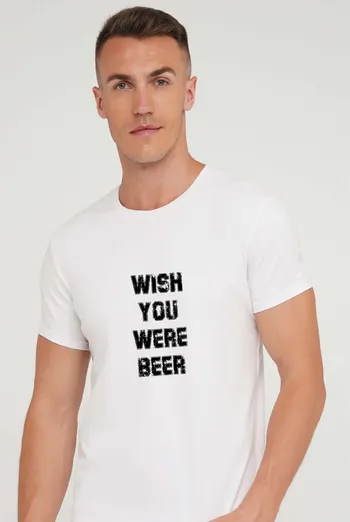 Футболка с принтом "Wish you were beer" T-SHIRT MEN UNIQUE PRINT 4601/010 white M00042, белый Футболка с принтом "Wish you were beer" T-SHIRT MEN UNIQUE PRINT 4601/010 white M00042, белый