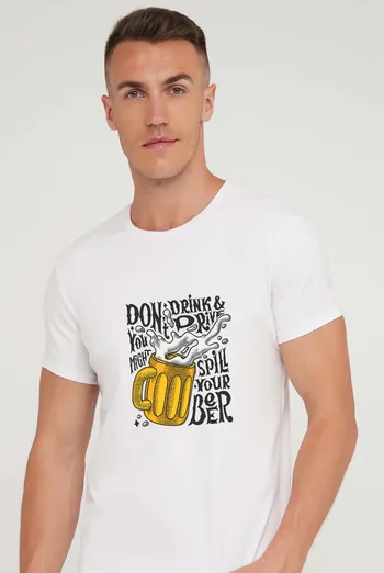 Футболка с принтом "Beer" T-SHIRT MEN UNIQUE PRINT 4601/010 white M00049, белый Футболка с принтом "Beer" T-SHIRT MEN UNIQUE PRINT 4601/010 white M00049, белый