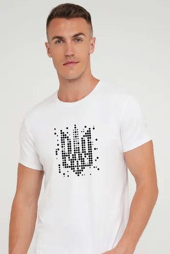 Мужская футболка с принтом "Герб" T-SHIRT MEN UNIQUE PRINT 4601/010 white M00019, белый Мужская футболка с принтом "Герб" T-SHIRT MEN UNIQUE PRINT 4601/010 white M00019, белый
