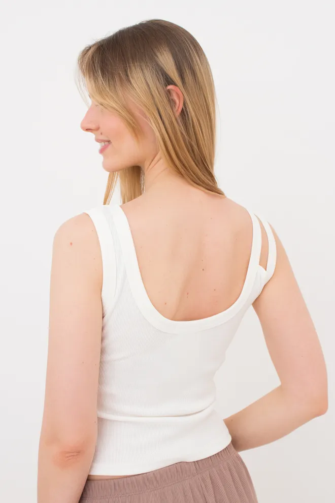 Жіноча майка з розрізом на бретелі в рубчик RIB 3816/010 Giulia milk (білий)