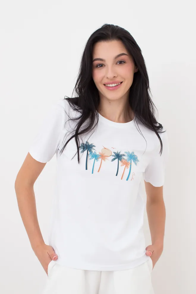 Футболка жіноча з принтом T-shirt print 4802/60 Giulia (white/palm), білий