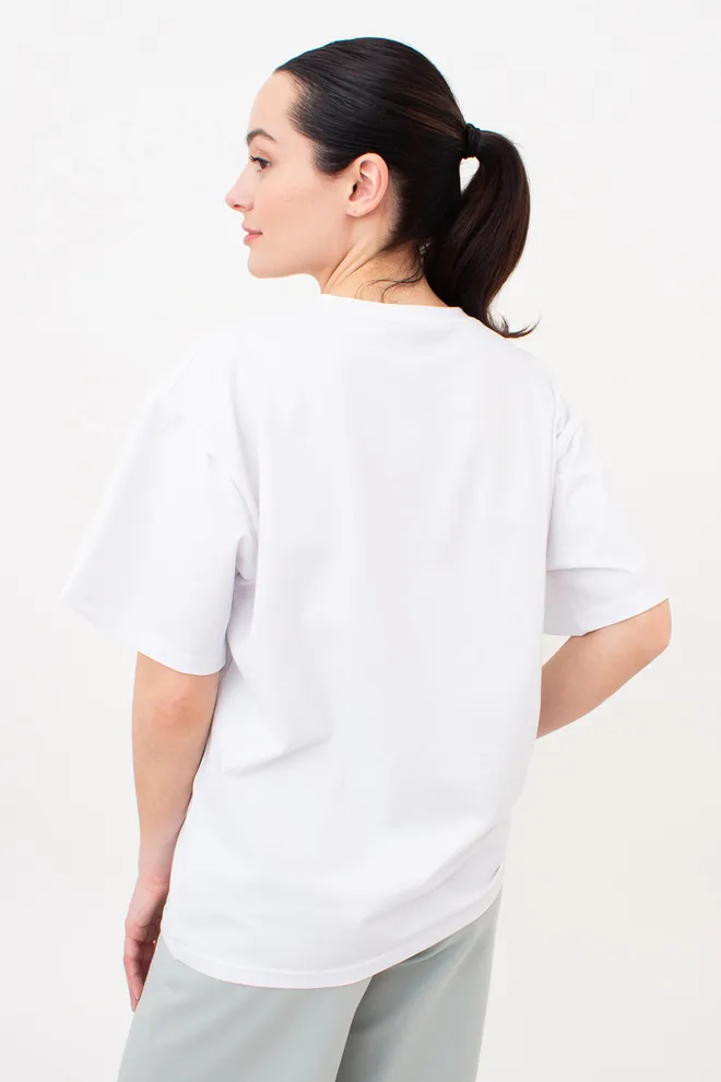 Бавовняна футболка оверсайз з принтом T-SHIRT BASIC print 4806/010 Giulia (white/beach), білий