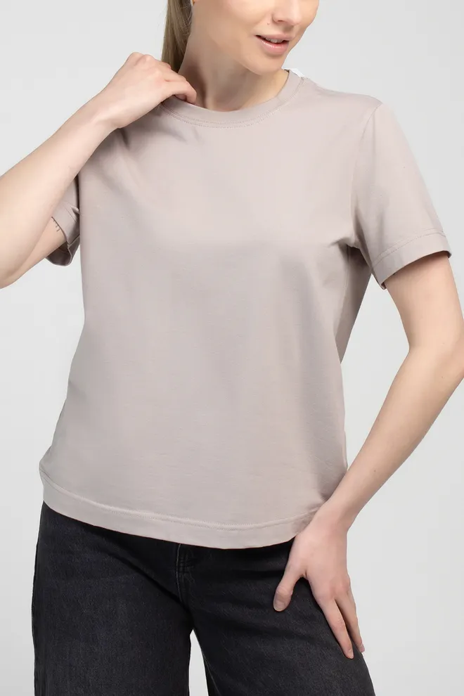 Женская хлопковая футболка T-SHIRT BASIC 4822/010 Giulia (mushroom beige), бежевый
