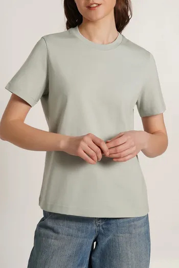Женская хлопковая футболка T-SHIRT BASIC NECK 4815/010 Giulia (sage green), зеленый