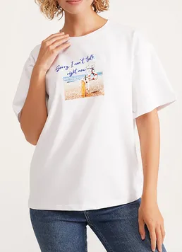 Хлопковая футболка с принтом T-SHIRT BASIC PRINT NECK 4819/010 Giulia (white/beach), белый
