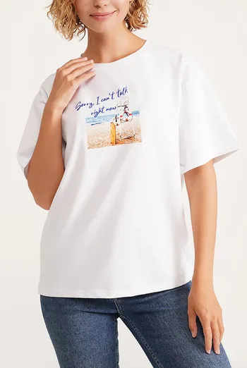 Хлопковая футболка с принтом T-SHIRT BASIC PRINT NECK 4819/010 Giulia (white/beach), белый
