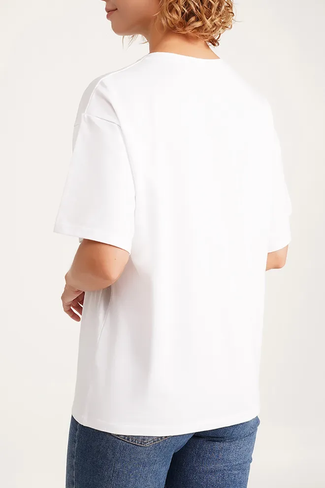 Хлопковая футболка с принтом T-SHIRT BASIC PRINT NECK 4819/010 Giulia (white/beach), белый
