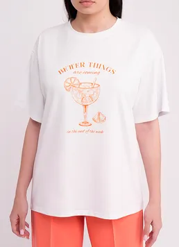 Хлопковая футболка с принтом T-SHIRT BASIC PRINT NECK 4819/010 Giulia (white/letter print), белый