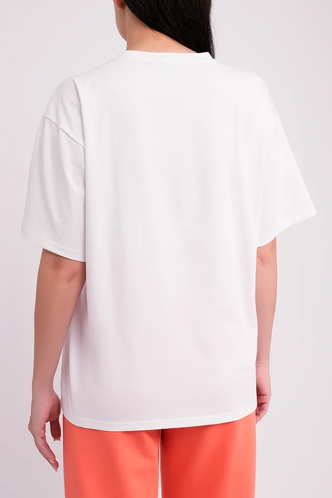 Хлопковая футболка с принтом T-SHIRT BASIC PRINT NECK 4819/010 Giulia (white/letter print), белый