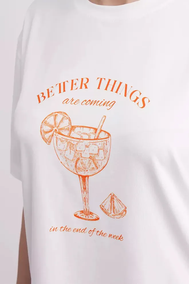 Хлопковая футболка с принтом T-SHIRT BASIC PRINT NECK 4819/010 Giulia (white/letter print), белый