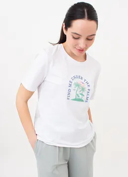 Футболка женская с пальмами T-SHIRT PRINT 4802/60 Giulia (white/palm print), белый