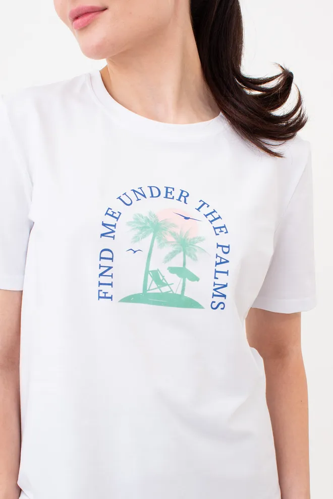 Футболка жіноча з пальмами T-SHIRT PRINT 4802/60 Giulia (white/palm print), білий