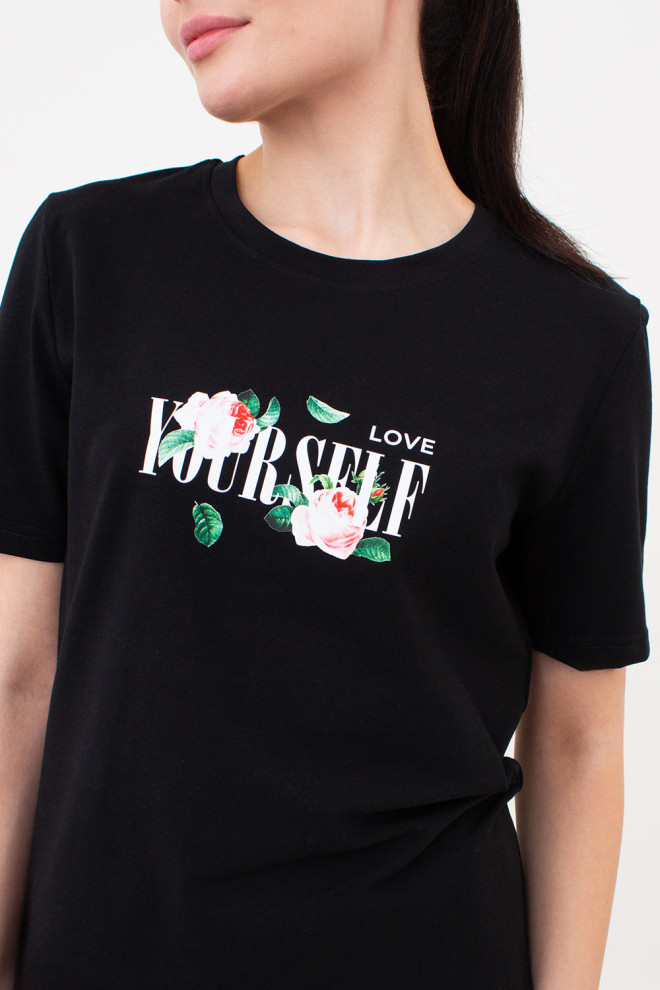 Футболка жіноча з трояндами T-SHIRT PRINT 4802/60 Giulia (black/flowers), чорний